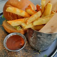 Vegan burger and spiced fries at Turtle Bay in Bournemouth