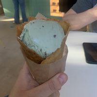Vegan mint chip ice cream in waffle cone  at Gati  in Austin