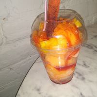 Mango gelato dessert with Tajin like seasoning at Chi Chi Vegan Taco Shop in Atlanta