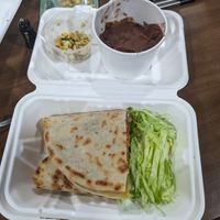 Vegan quesadilla w/o pico and guac, sub refried beans and corn (cilantro allergy) at Spitfire Tacos in Salem