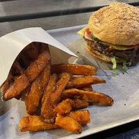 Burger and Sweet Potato Fries  at BrewDog in Columbus