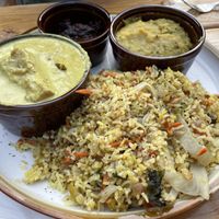 Fried rice combo platter at Mirisata in Portland