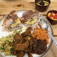 I split the hoppers and scramble with my son at brunch  at Mirisata in Portland