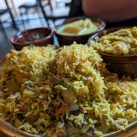 Fried rice combo plate with seeni sambal at Mirisata in Portland