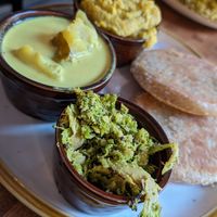 Pol roti combo plate with broccoli mallun at Mirisata in Portland
