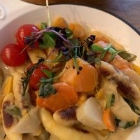 Potato dumplings in vegan cream sauce  at Aarmühle in Interlaken