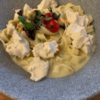 Pasta with cash cream and local vegan cheese at Aarmühle in Interlaken