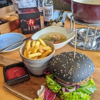 vegan burger at Aarmühle in Interlaken