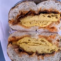 Trumpet mushroom bacon, mung bean egg sandwich  at Guevara's in Brooklyn