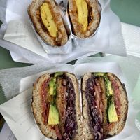 bacon egg and cheese & the eggplant Parmesan both 11/10  at Guevara's in Brooklyn