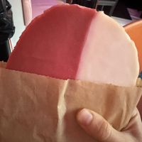 Pink and white cookie  at Guevara's in Brooklyn