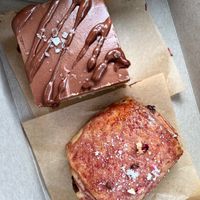 All GF/ vegan. Millionaire bar (top), Pain Au Chocolat (bottom)  at Ordinarie Fare in Dayton