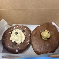 Cannoli filled donut (left) and cookie dough donut (right)  at Sojo's Donuts in Mesa
