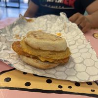 “Bacon egg “ sandwich with hash brown and sauce   at Sojo's Donuts in Mesa