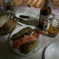 Half and half portion eggplant and pepper  at Taverna Tradicionale in Gjirokaster