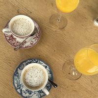 pea milk cappuccino  at Samigo in Zurich