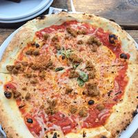 Plant based sausage and cheese at Cane Rosso - White Rock in Dallas