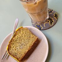 Lemon cake with iced decaffeinated soy latte at TÈCO in Palermo