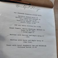 Breakfast menu at Lucy's in Ardfern