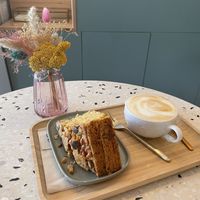 Creamy carrot cake and cappuccino   at Michel MaBelle in Bordeaux