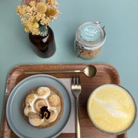 Tarte aux 2 citrons, golden latte with almond milk   at Michel MaBelle in Bordeaux