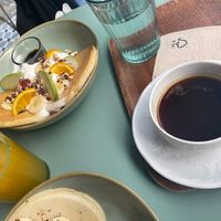Pancakes, oj and coffee  at Michel MaBelle in Bordeaux