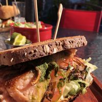 Vegan salmon with shiitake “bacon"  at Brooklyn Organic Kitchen in Mahopac