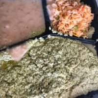 Pascal with rice and beans (served with fresh tortillas on the side) at Culturas Hidalgo y Oaxaca Restaurant in Salinas