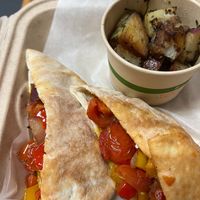 veg fare sandwich with a side of herbed-up roasted spuds at Sage Garden Cafe in Frankfort