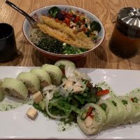 Vegetable Ramen and Green Giant Roll at Maru Sushi Bridge Street in Grand Rapids