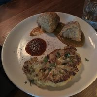 Cauliflower steak and samosas   at Cloak & Dagger in Cleveland