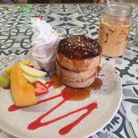 Buckwheat pancakes with fresh fruit and vegan coconut soft serve at Urban Eatery & Cafe in Broadbeach