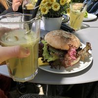 Homemade lemonade and falafel burger  at Samocca in Quedlinburg