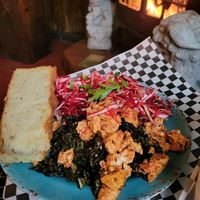 Vegan stuffed portobello mushroom! So fresh and delicious, you simply cannot leave this place hungry. This plate is overflowing with vibrant veggies and love at Snapdragon in Vashon Island