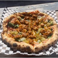 The Feisty vegan sausage and jalapeño pizza at Corvo Bianco Wood Fired Cookery in Dunedin