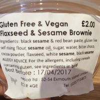 Ingredients of GF/vegan flaxseed and sesame brownie at Japan Centre in London