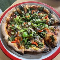 Veg pizza with vegan cheese   at George's Beach Club in Raglan