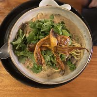 Asian carbonara with gluten free noodles   at SER Restaurante in Nosara