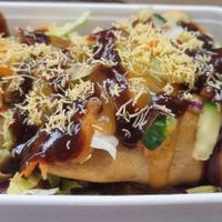 Veg samosa chaat  (no mint yoghurt) at Indian Food Hawker in Doncaster