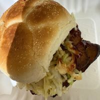 Another amazing weekly special: BBQ rib sandwich topped with sweet and savory apple slaw) at Frankly Plant Based Kitchen in Toledo