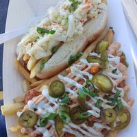Detroit fries, Pittsburgh dog. at Frankly Plant Based Kitchen in Toledo