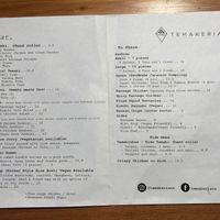 Menu at Temakeria in Auckland