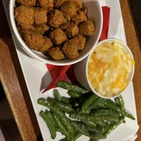 fried okra, mac and cheese, green beans at Soul Food House in Tokyo