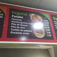 Menu at Falafel Damasco El Rey del Falabel in Granada