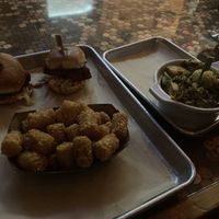 Korean cauliflower slider, tots, and Brussels sprouts   at Lucky Luke Brewpub in Lancaster