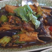 Eggplant and basil stirfry at Bunja Thai in Bendigo