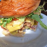 The Beyond burger. Loaded with toppings including potato chips and came on a really nice crusty bun. Yum at Bunny's Nook Kitchen in Victoria