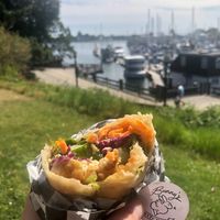Hoisin Tofu Wrap - I now order it with no cilantro/lettuce. The cabbage, cucumber and carrots stay crunchy & peanut hoisin sauce and kimchi mayo pair well without overpowering at Bunny's Nook Kitchen in Victoria