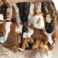 Biscoff Bonanza Bar: Crunchy, creamy, chewy, salty, sweet. You could cut this into four treats as it is quite rich. Biscoff spread, pretzels, marshmallows, and chocolate.  at Bunny's Nook Kitchen in Victoria