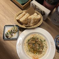 Hummus with mushroom + falafel on the sidee  at Millis Dining Bar ミリスダイニングバー in Sendai